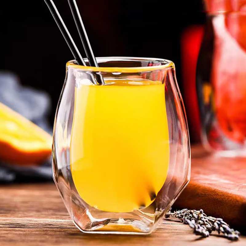 Crystal Small Double Wall Cup  – 200ml Durable Glass Tumblers for Orange & Fruit Juices