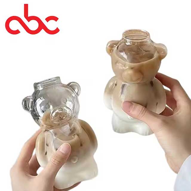 Cute Teddy Bear Shaped Glass Coffee Cup – Cartoon Juice & Milk Tea Mug for Café, Restaurant, and Home Use
