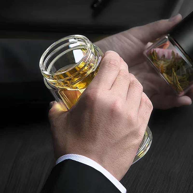 Double Wall Glass Tumbler with Tea Infuser – Insulated Bottle for Tea and Water