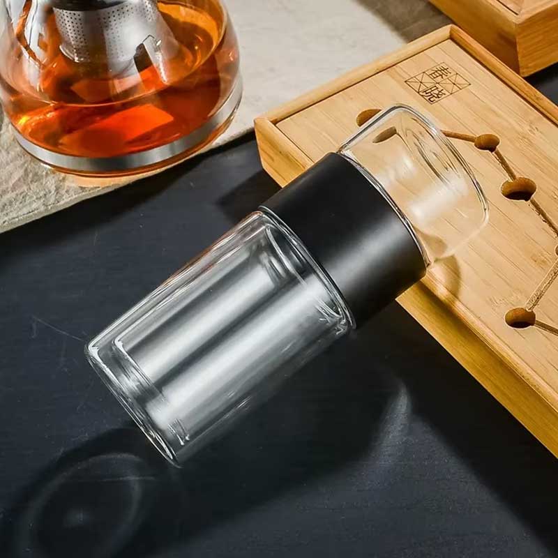 Double Wall Glass Tumbler with Tea Infuser – Insulated Bottle for Tea and Water