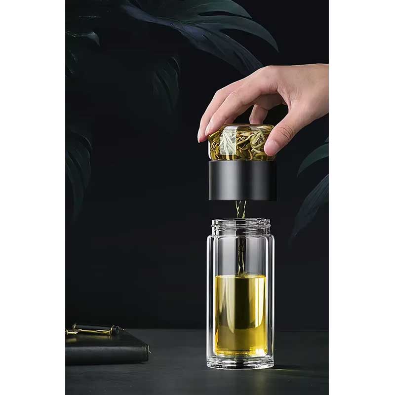 Double Wall Glass Tumbler with Tea Infuser – Insulated Bottle for Tea and Water