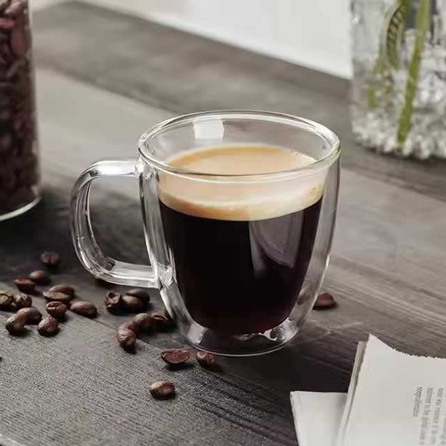 Double Wall Insulated Borosilicate Glass Coffee & Tea Cup – Heat Resistant Clear Glass Mug for Hot & Cold Drinks