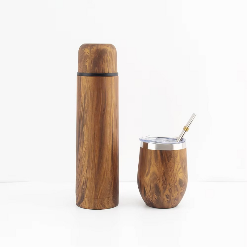 Double Wall Stainless Steel Yerba Mate Gourd Set – Modern Mate Kit with Bombilla Straw & Wood Accents