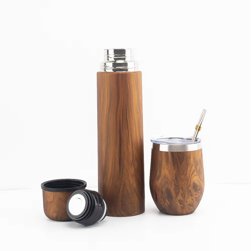 Double Wall Stainless Steel Yerba Mate Gourd Set – Modern Mate Kit with Bombilla Straw & Wood Accents
