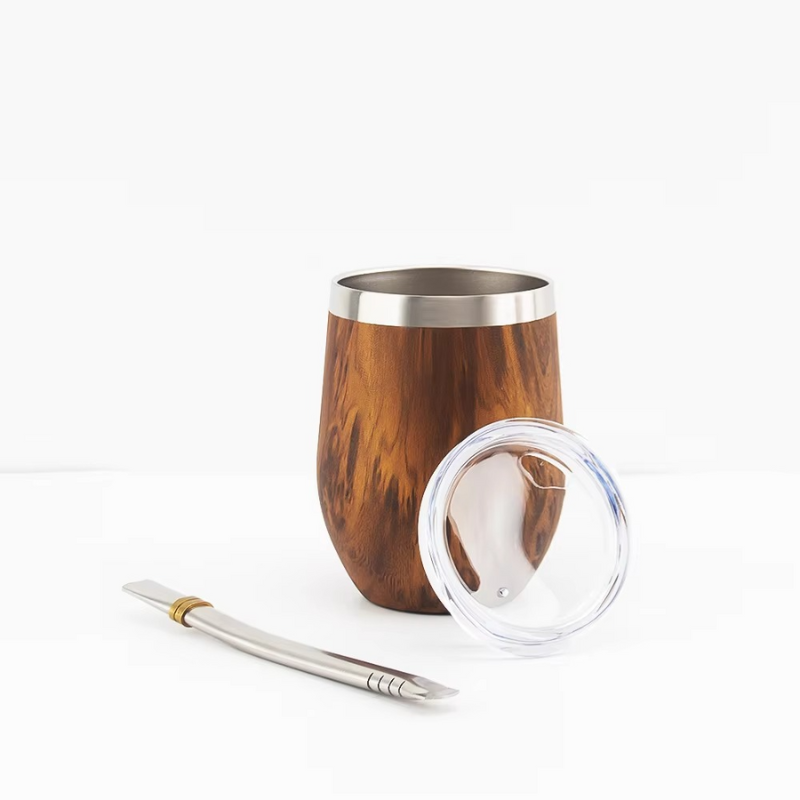 Double Wall Stainless Steel Yerba Mate Gourd Set – Modern Mate Kit with Bombilla Straw & Wood Accents