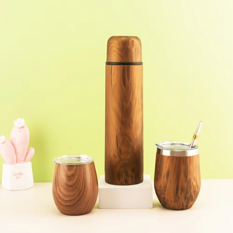 Double Wall Stainless Steel Yerba Mate Gourd Set – Modern Mate Kit with Bombilla Straw & Wood Accents