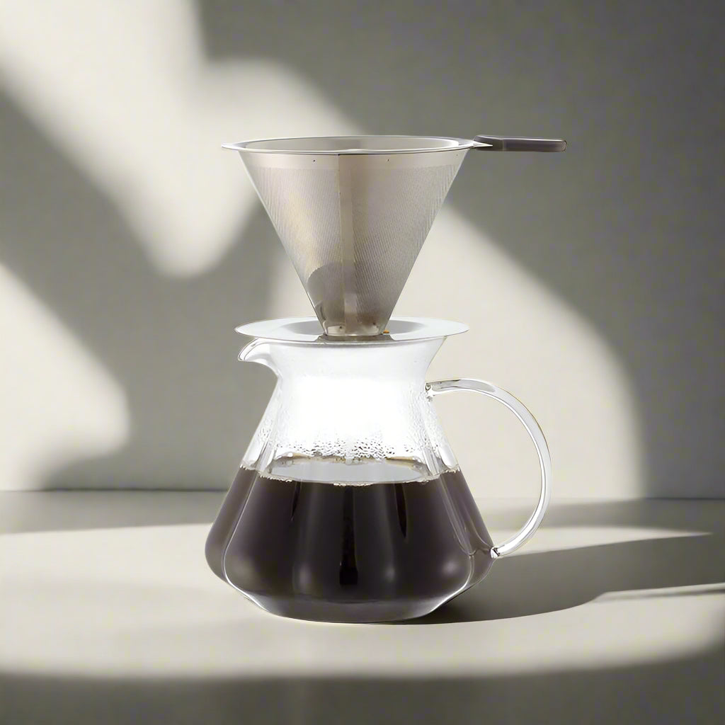 Durable Glass Drip Coffee Maker with Stainless Steel Filter – Reusable Pour Over Brewer