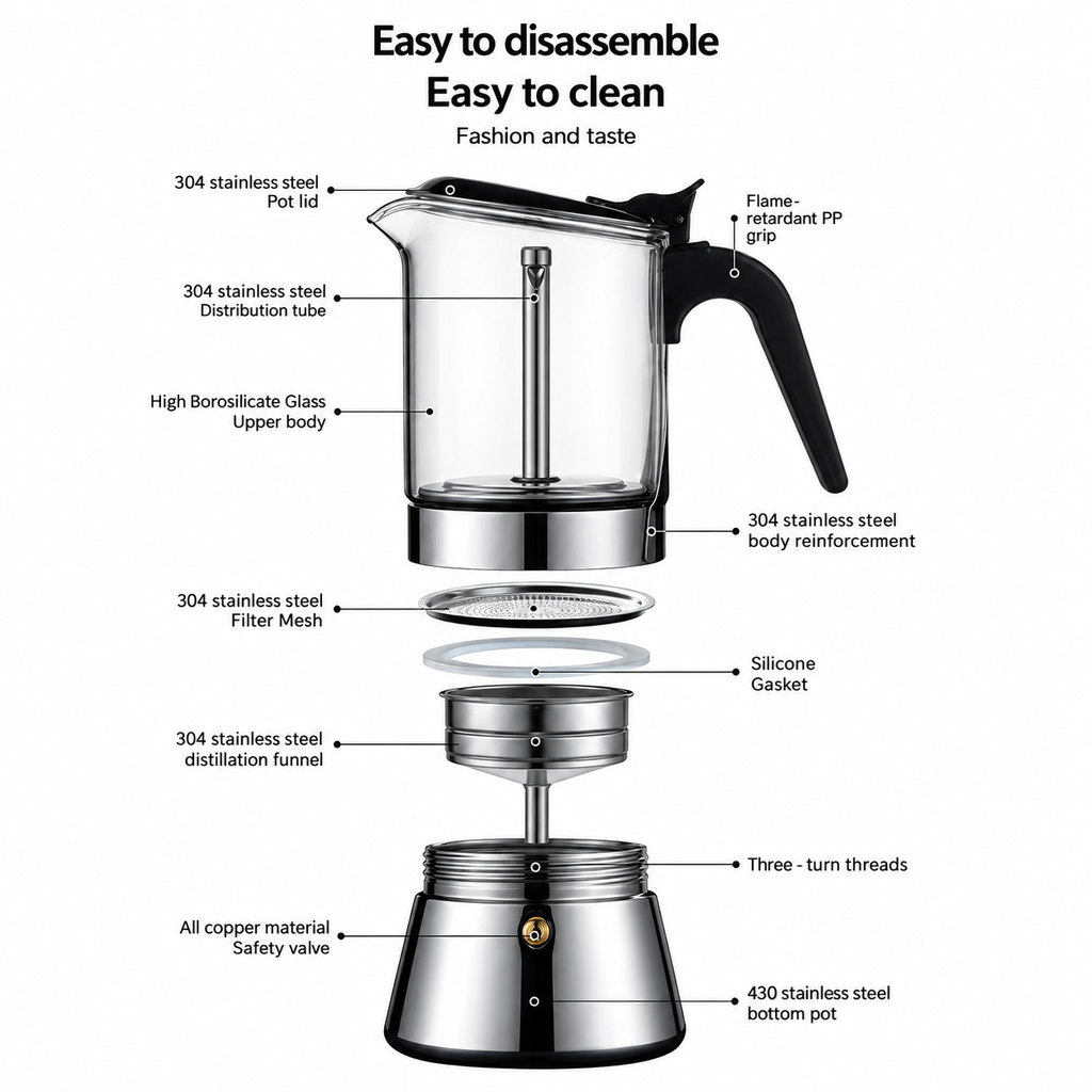 Glass & Stainless Steel Moka Pot – Induction Compatible