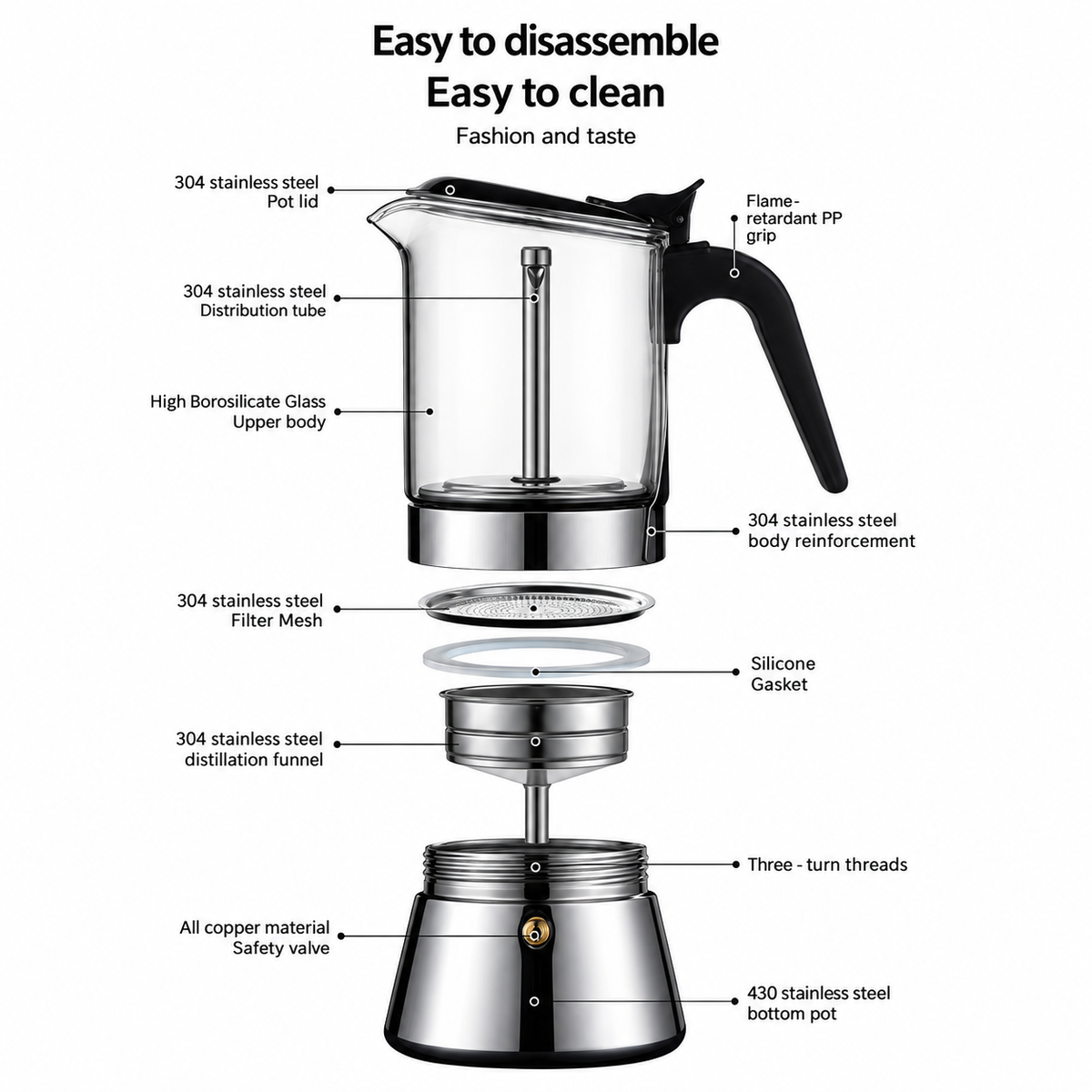 Glass & Stainless Steel Moka Pot – Induction Compatible