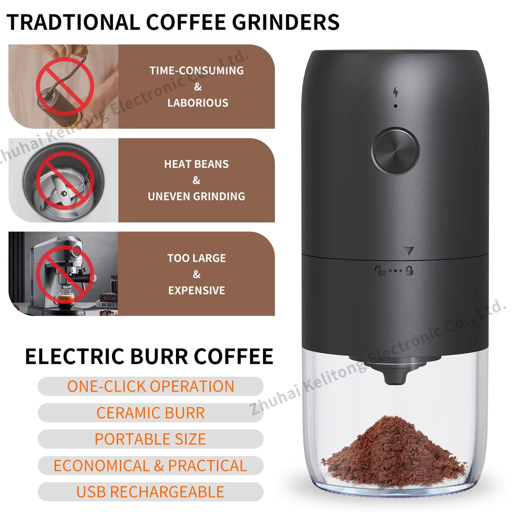 Electric Conical Burr Coffee Grinder – Compact USB Rechargeable Espresso Grinder