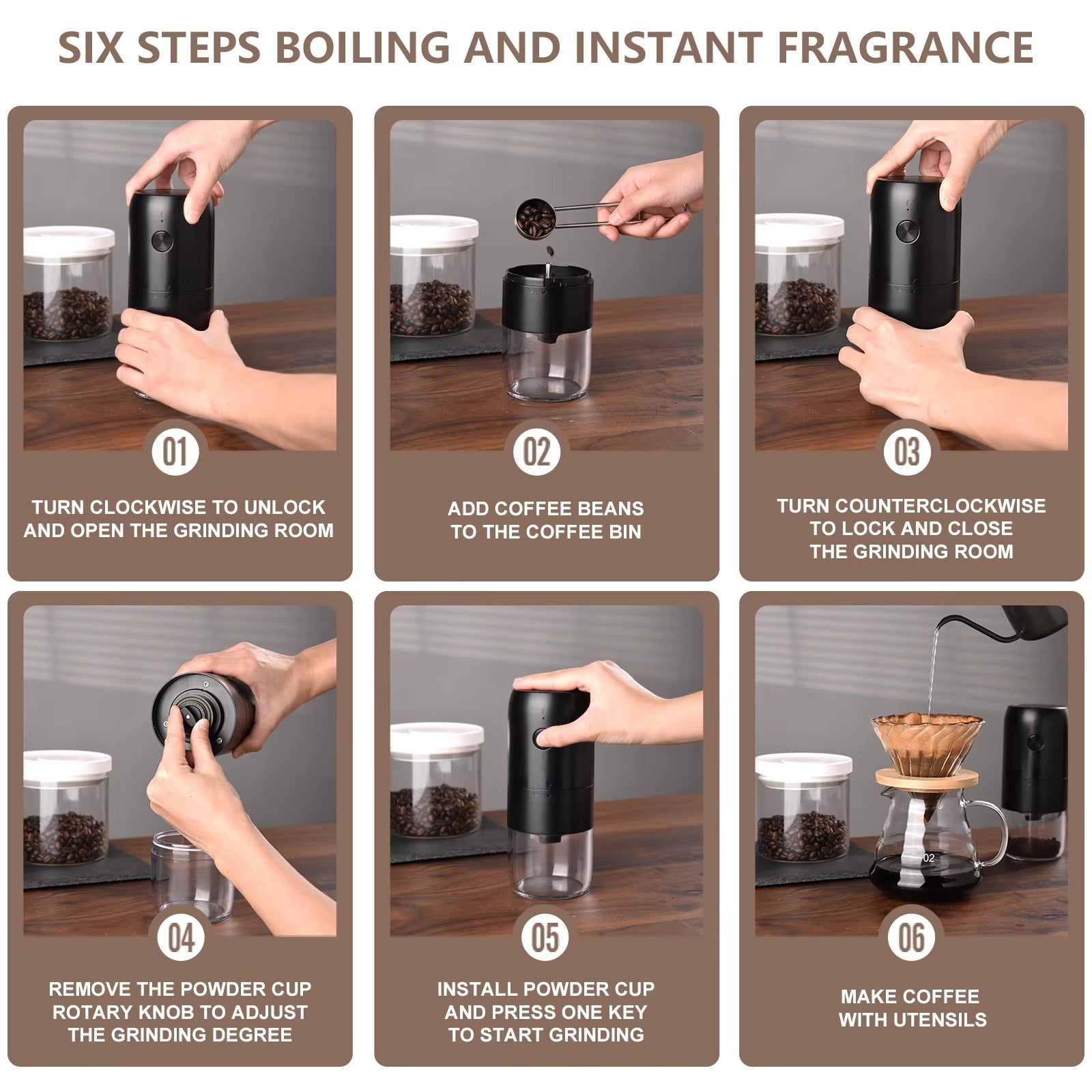 Electric Conical Burr Coffee Grinder – Compact USB Rechargeable Espresso Grinder