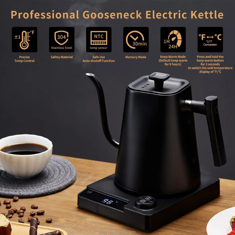 Electric Gooseneck Kettle - Stainless Steel Fast Boiling Water Kettle for Pour Over Coffee & Tea