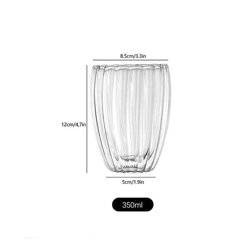 Fancy Stripe Double Wall Glass Cup – Insulated Borosilicate Mug for Milk and Coffee