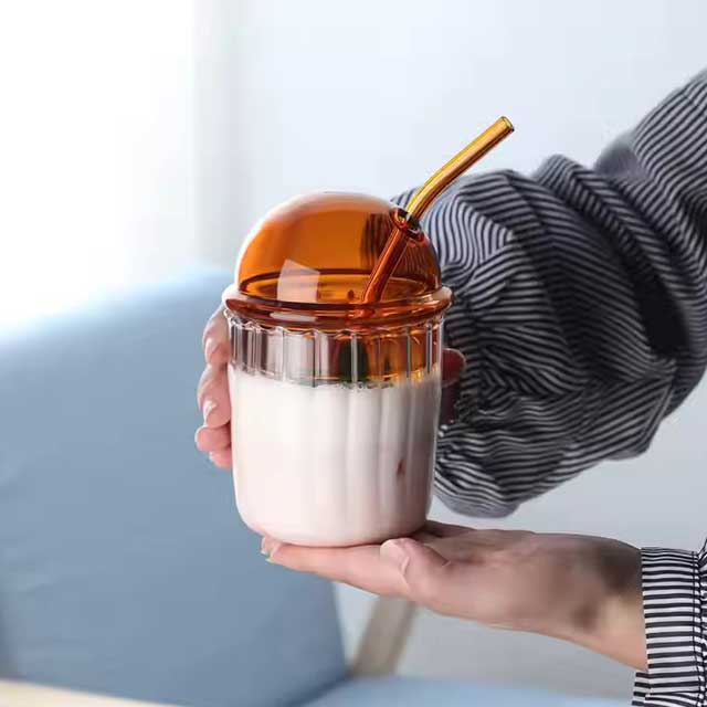 Fashion Color Dome Lid Glass Drinking Bottle – Reusable Coffee, Water, Milk & Juice Cup for Events & Parties