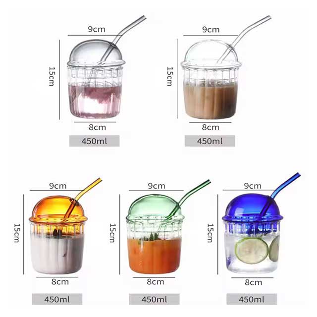 Fashion Color Dome Lid Glass Drinking Bottle – Reusable Coffee, Water, Milk & Juice Cup for Events & Parties