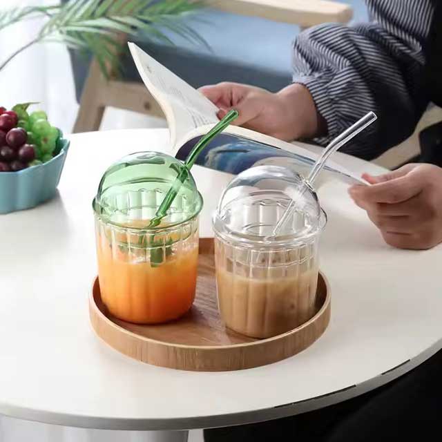 Fashion Color Dome Lid Glass Drinking Bottle – Reusable Coffee, Water, Milk & Juice Cup for Events & Parties
