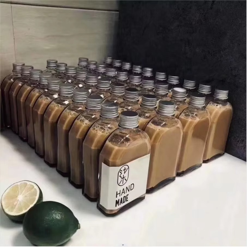 Flat Flask Shape Glass Bottle for Iced Cold Brew Coffee – 200ml with Aluminum Cap