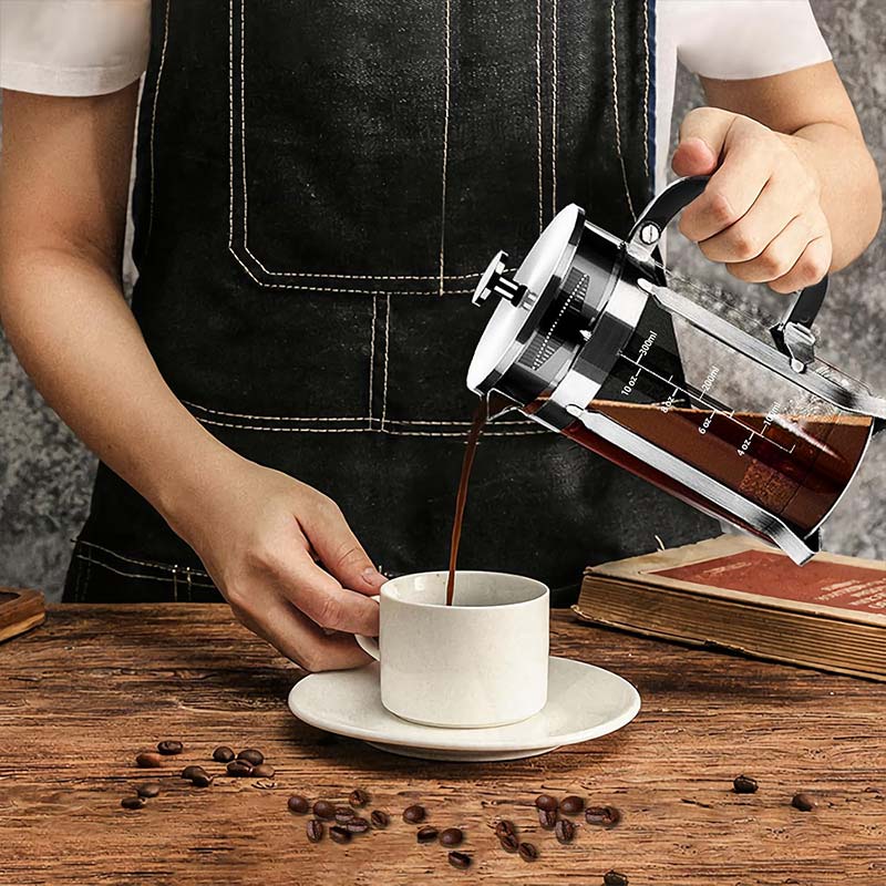 French Press Coffee Maker – 304 Stainless Steel Coffee Plunger with 4-Filter System and Heat-Resistant Borosilicate Glass