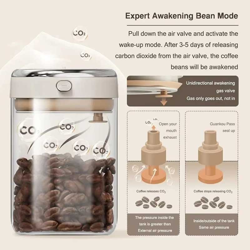 Airtight Coffee Bean Storage Canister with Valve & Clip Lid – Glass Vacuum Jar Coffee&Co.