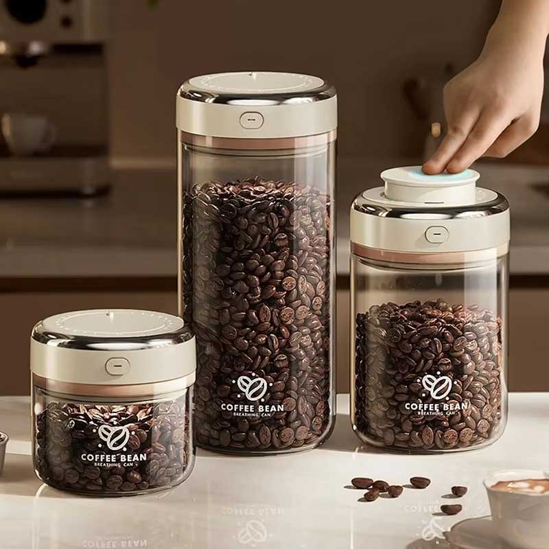 Airtight Coffee Bean Storage Canister with Valve & Clip Lid – Glass Vacuum Jar Coffee&Co.
