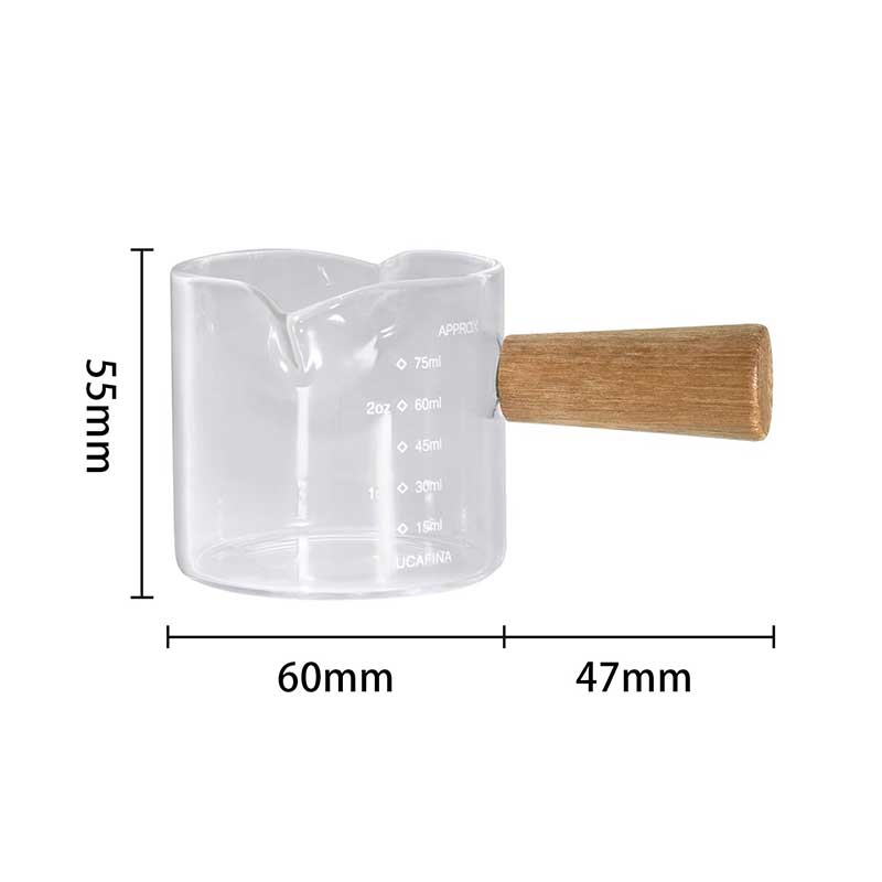 Glass Espresso Measuring Cup with Wood Handle - 75ml