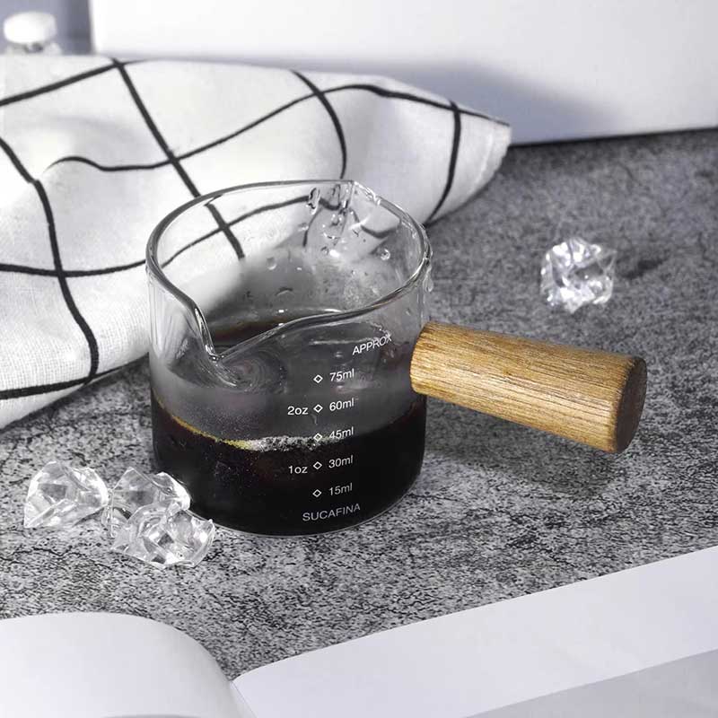 Glass Espresso Measuring Cup with Wood Handle - 75ml