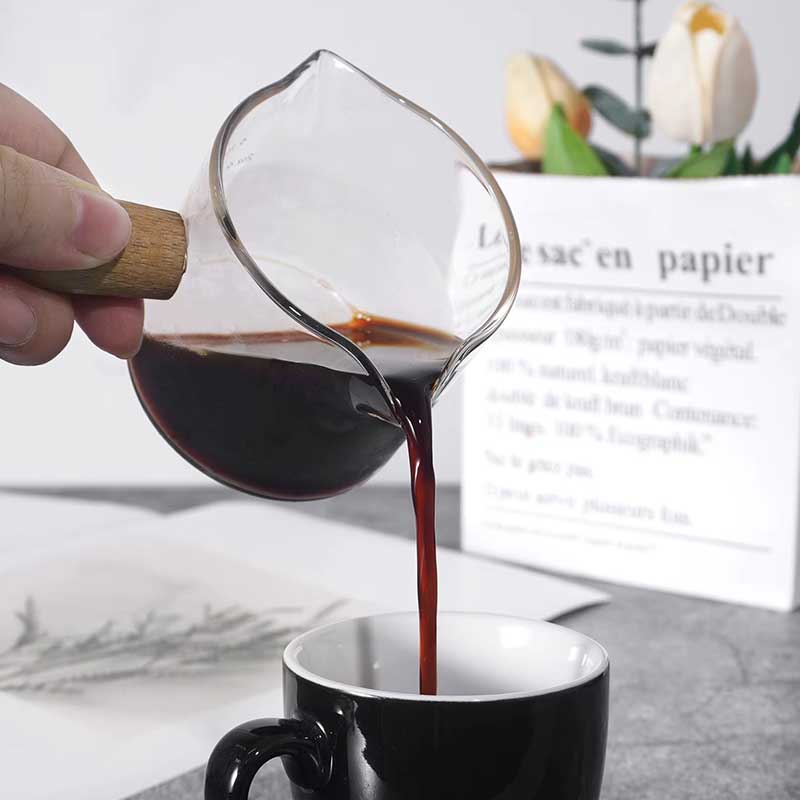 Glass Espresso Measuring Cup with Wood Handle - 75ml