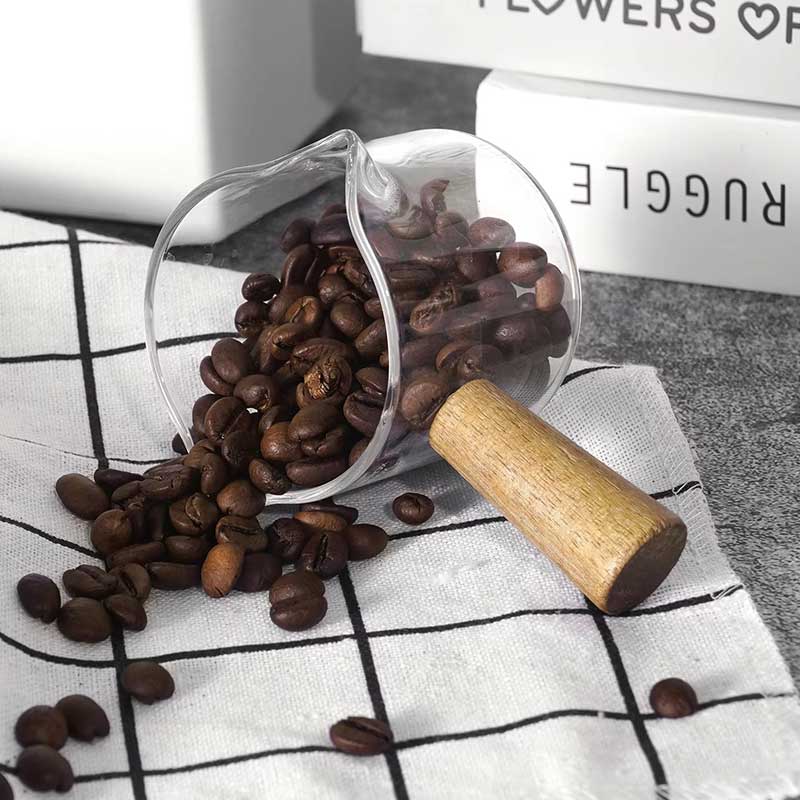 Glass Espresso Measuring Cup with Wood Handle - 75ml