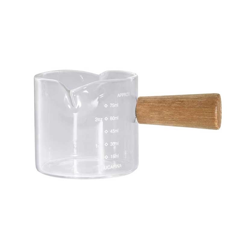 Glass Espresso Measuring Cup with Wood Handle - 75ml