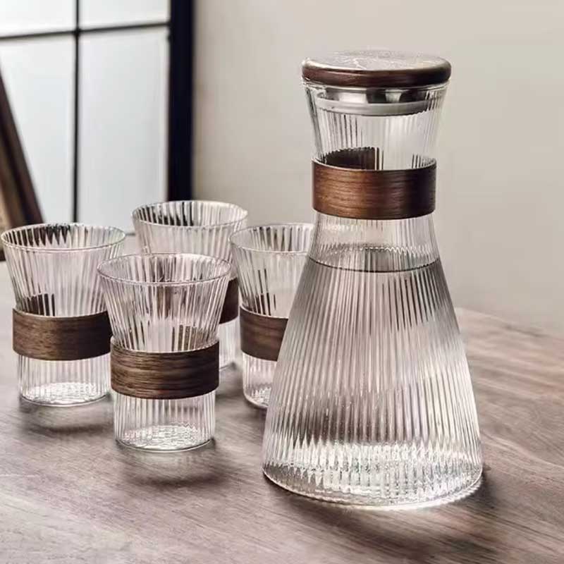 Glass Teapot Set with Wooden Handle & 4 Cups