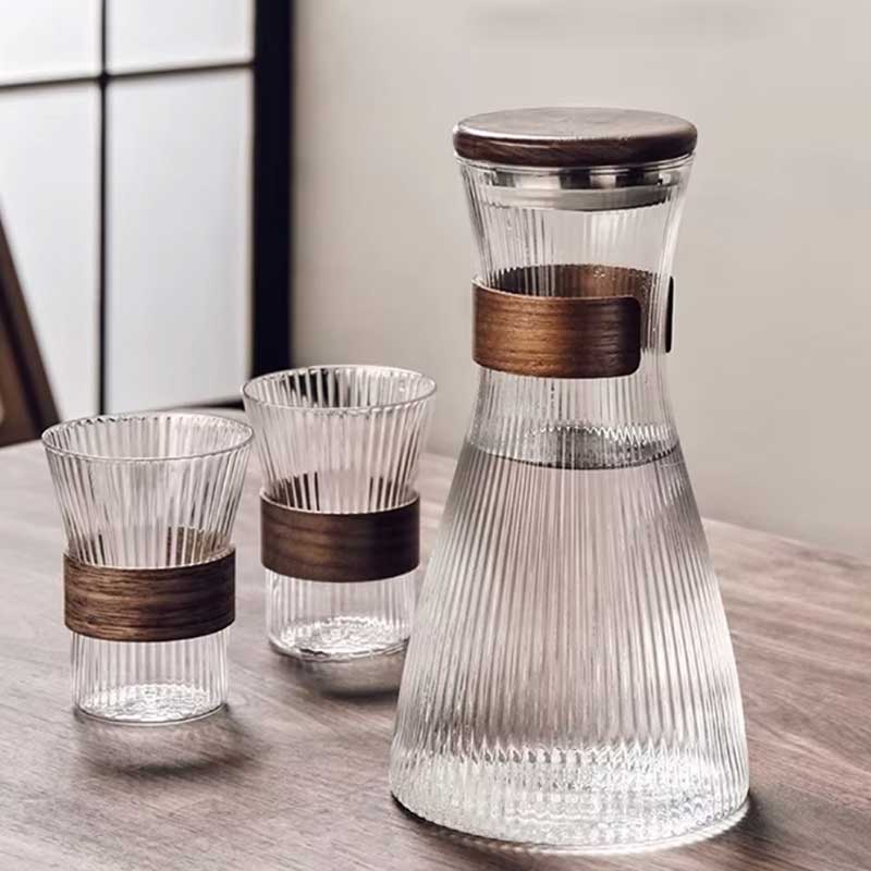 Glass Teapot Set with Wooden Handle & 4 Cups