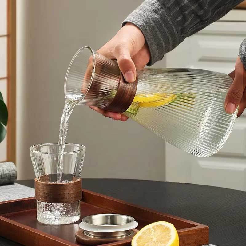 Glass Teapot Set with Wooden Handle & 4 Cups