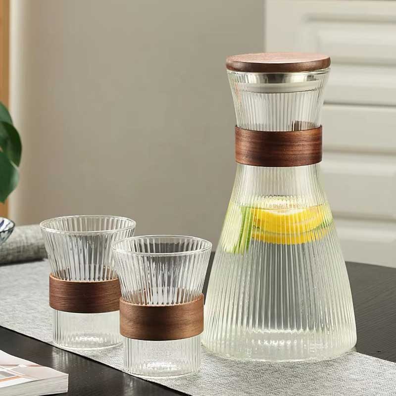 Glass Teapot Set with Wooden Handle & 4 Cups