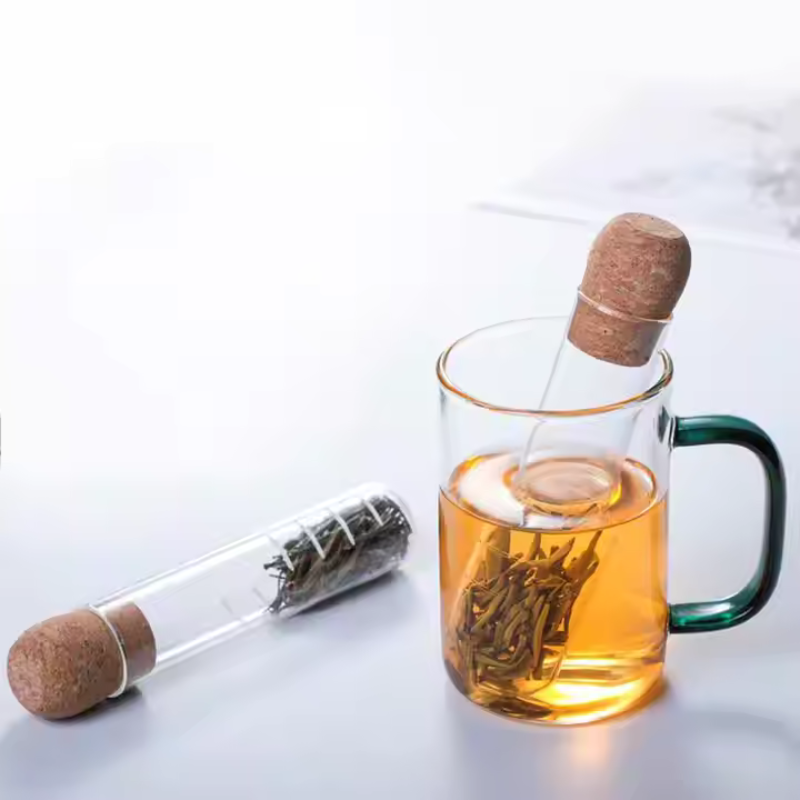 Glass Tea Infuser Tube - Reusable Borosilicate Strainer with Cork Top for Loose Leaf & Herbal Tea