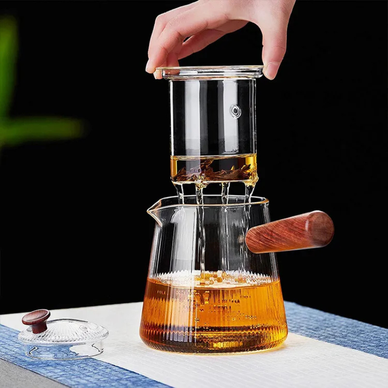 Glass Teapot with Wood Handle - 500ml Borosilicate Tea Infuser for Loose Leaf Tea
