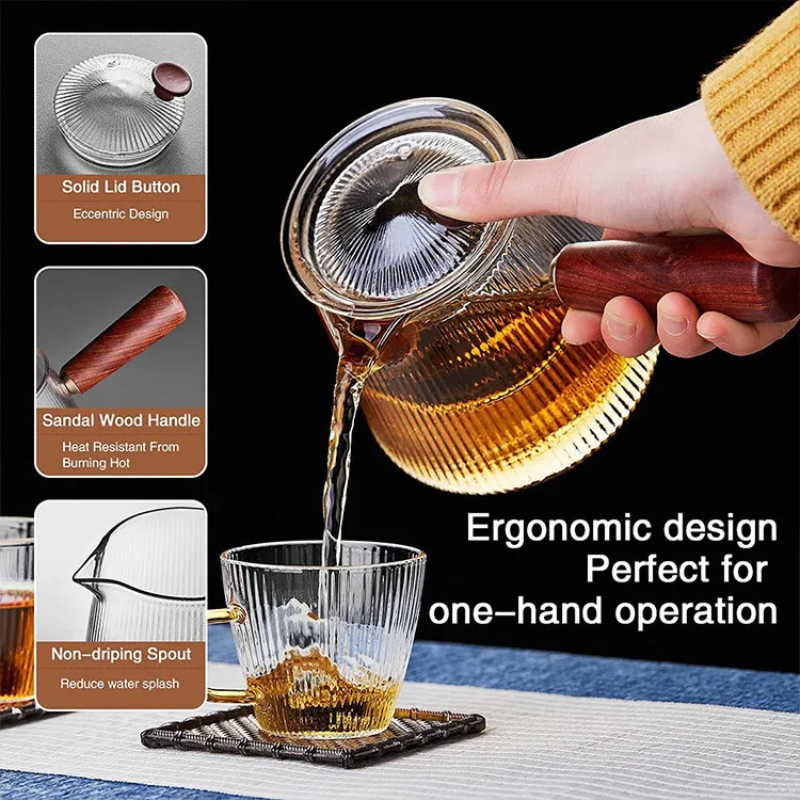 Glass Teapot with Wood Handle - 500ml Borosilicate Tea Infuser for Loose Leaf Tea
