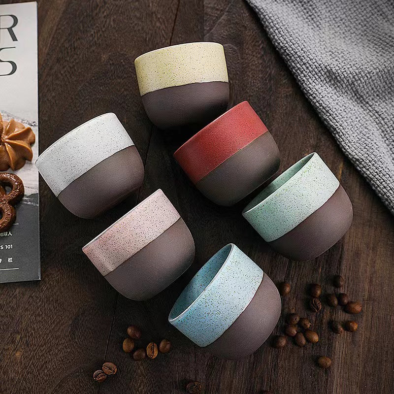 Retro Ceramic Espresso Cups Set of 4 | 135ml Colorful Speckled Pottery Coffee Cups