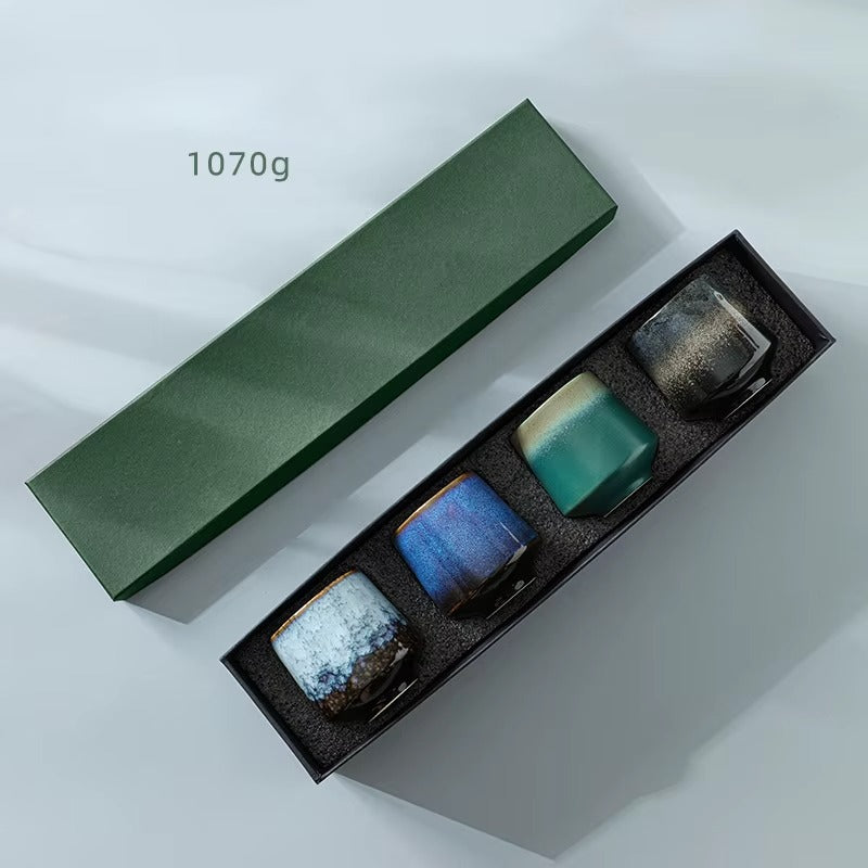 Kiln-Fired Ceramic Coffee Cups Set 4 Cups | Gift Box