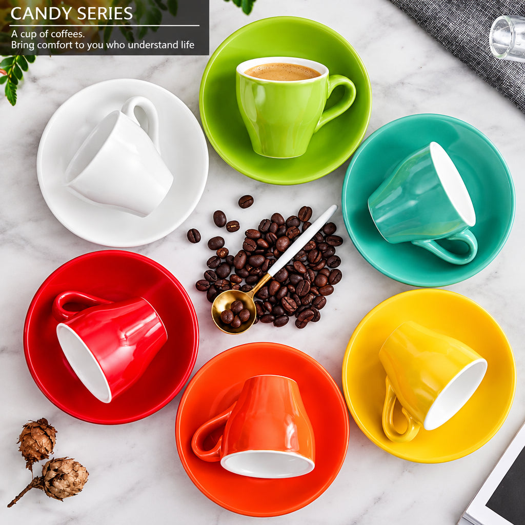 Set of 6 Italian Ceramic Espresso Cups & Saucers – 80ml