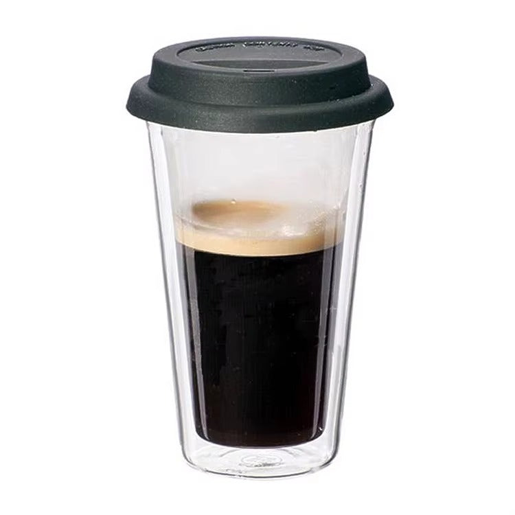 350ml Double Wall Glass Mug with Silicone Lid