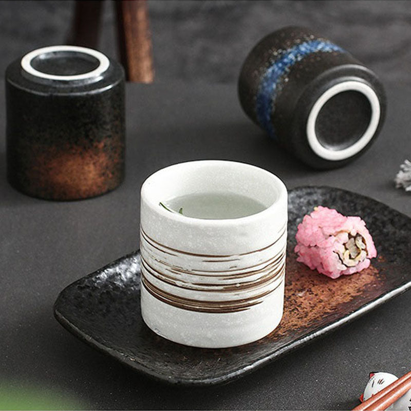 Japanese Style Ceramic Cups Set of 3 | 200ml Handleless Tea, Coffee & Sake Cups