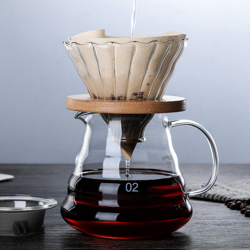 V60 Pour Over Coffee Set Size 02 | Glass Dripper, 600ml Server & Wooden Stand