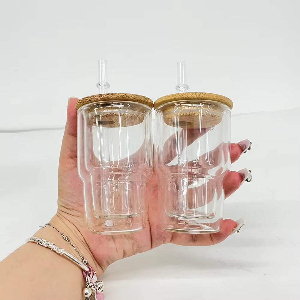 Mini Snow Globe Glass Coffee Tumbler with Straw