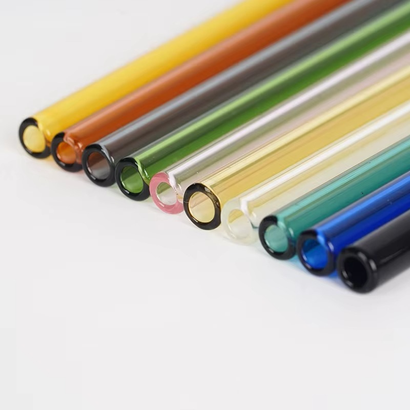 Bent Reusable Borosilicate Glass Straws – Set of 6 (Colorful + 1 Clear)