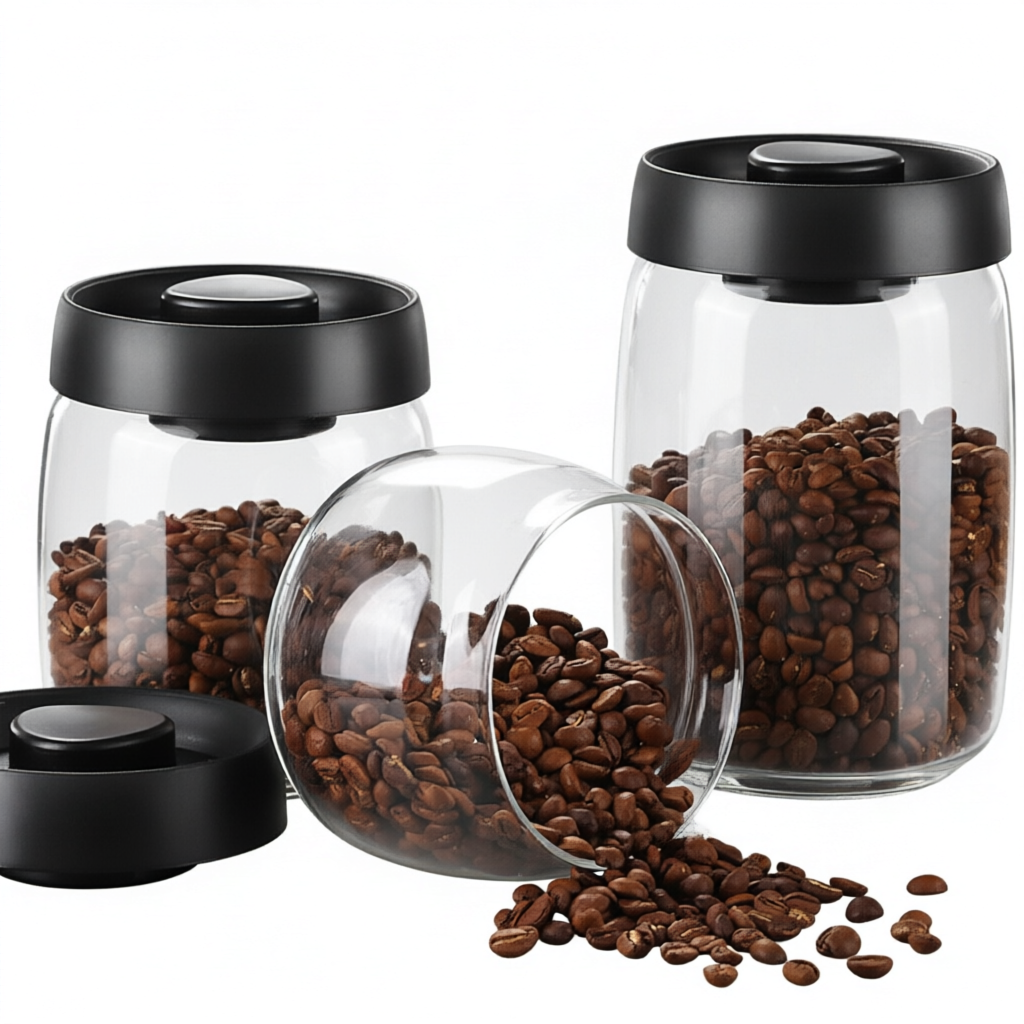 Glass Vacuum Seal Storage Jar – Airtight Canister for Coffee Beans and Dry Goods