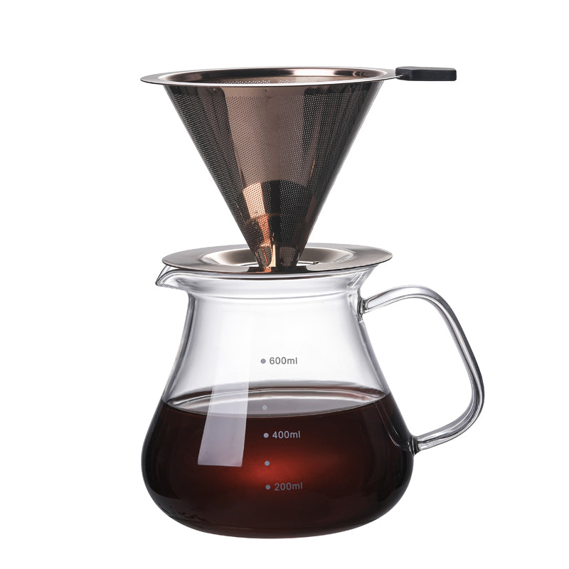 Durable Glass Drip Coffee Maker with Stainless Steel Filter – Reusable Pour Over Brewer