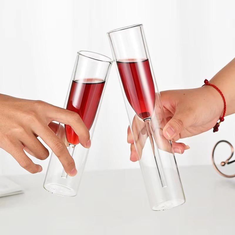100ml Double Wall Clear Wine Glass Cups - Set of 2