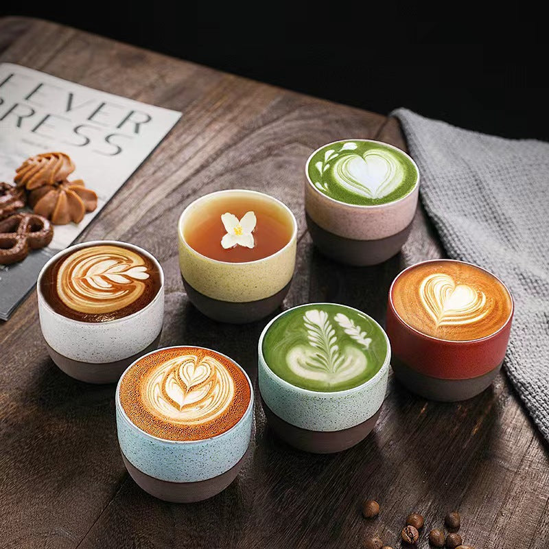 Retro Ceramic Espresso Cups Set of 4 | 135ml Colorful Speckled Pottery Coffee Cups