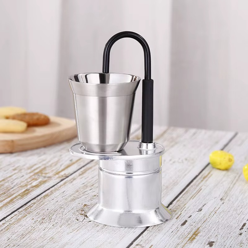 Single Pipe Espresso Coffee Maker – Mini Stainless Steel Moka Pot with Spout Design