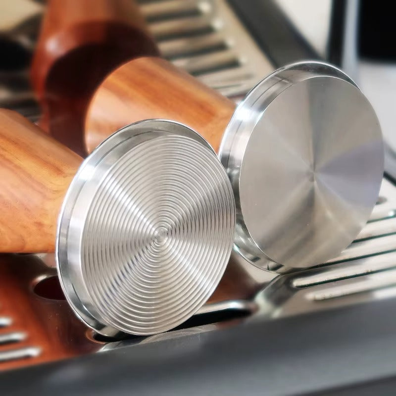 Spring Loaded Flat-based Espresso Tamper with Wooden Handle